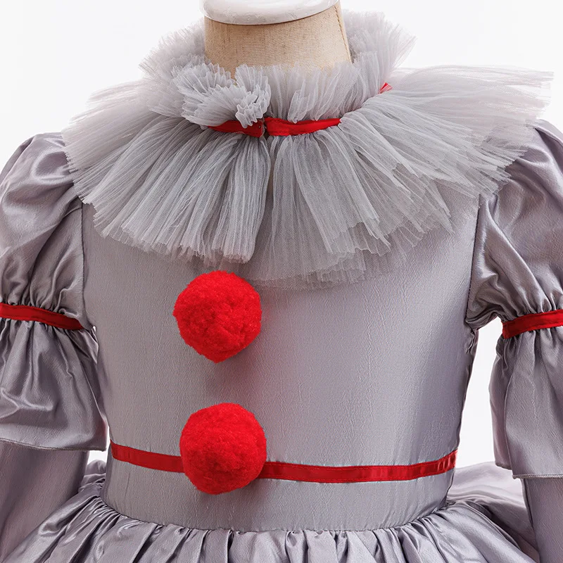 Girls Party Dresses Halloween Costumes Kids Horror Ghost Movie Joker Pennywise Cosplay Dress With Gloves Balloons Christmas - Image 2
