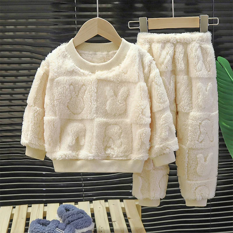Children Clothes New Fall Winter Pajamas Set Thickened Warm Loungewear Boys Girls Long Pajamas Top+Pants Two-piece Set