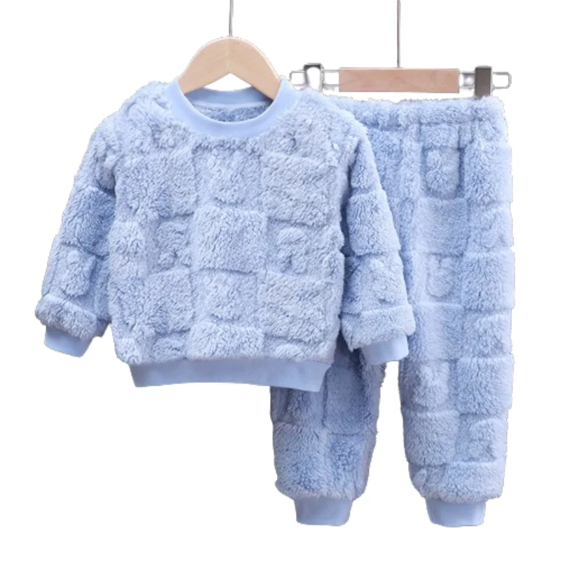 Children Clothes New Fall Winter Pajamas Set Thickened Warm Loungewear Boys Girls Long Pajamas Top+Pants Two-piece Set - Image 3
