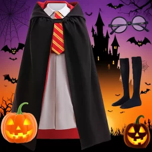 Magician Girl Clothes Halloween Girls Party Dresses Magic Academy Dress+Cloak Sets For Children School Uniform Cosplay Costume