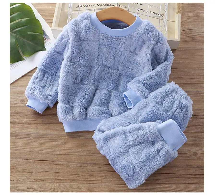 Children Clothes New Fall Winter Pajamas Set Thickened Warm Loungewear Boys Girls Long Pajamas Top+Pants Two-piece Set - Image 5