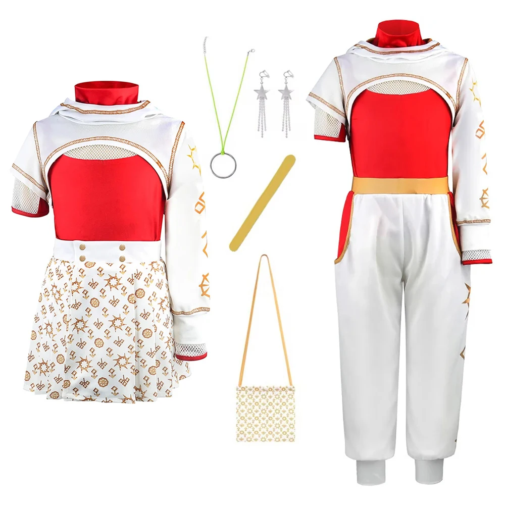 Girl Cosplay Costume With Accessories Halloween School Style Zombies Cheerleader Uniform Red Coat+T-Shrt+Skirt Sets For Children - Image 2