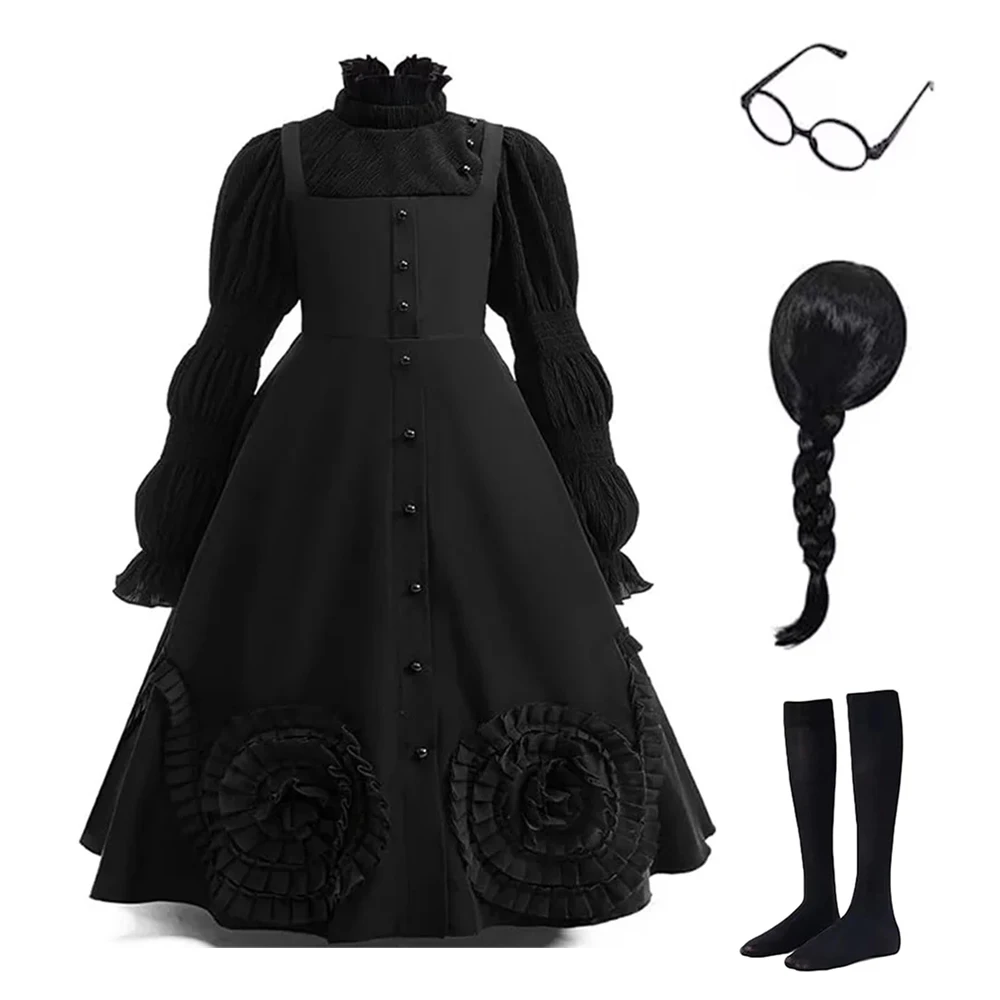 Evil Black Witch Cosplay Costumes Halloween Carnival Girls Party Dresses Wicked Witch Same Evening Dresses Girl Princess Dress