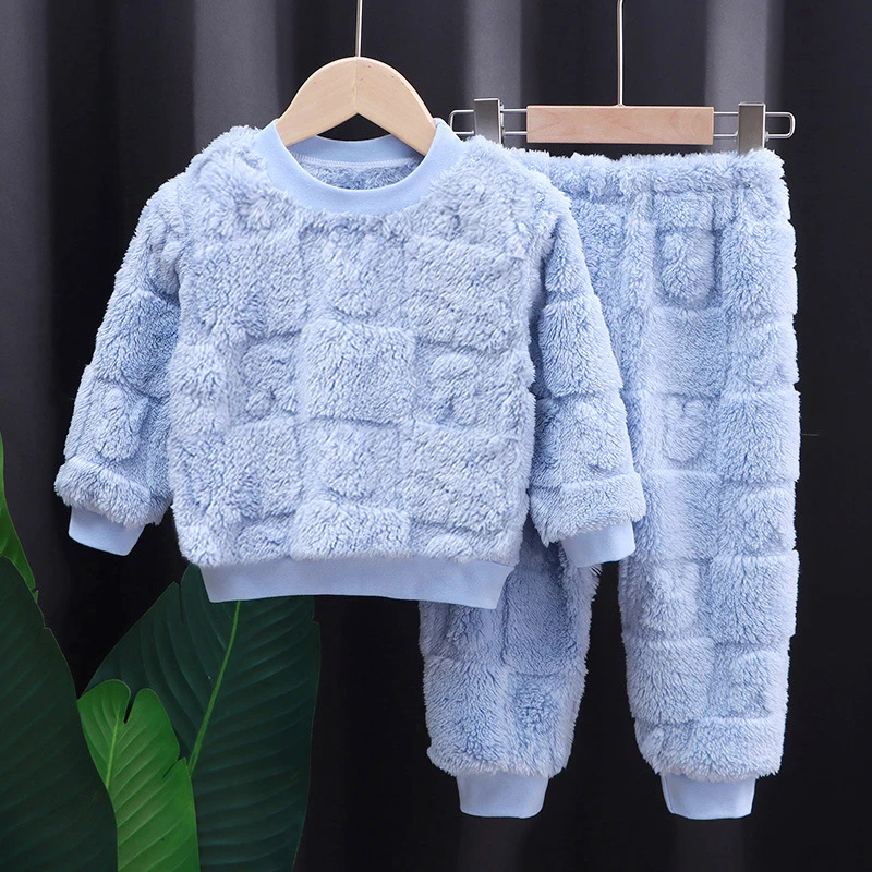 Children Clothes New Fall Winter Pajamas Set Thickened Warm Loungewear Boys Girls Long Pajamas Top+Pants Two-piece Set - Image 2