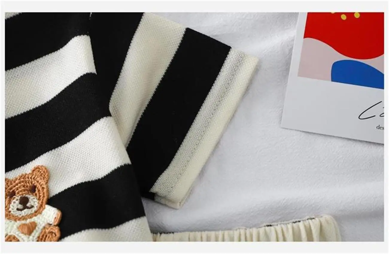 Baby Clothes Cute Stripe Bear Set Summer Casual Short Sleeve Shorts Two-piece Set Infant Home Wear 1-6 Years Old - Image 3